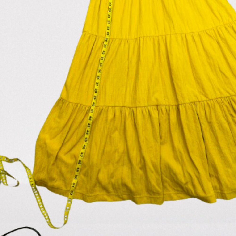 Anthropologie Maeve NEW Gillian Knit Tiered Maxi Dres Size M Mustard Yellow - Picture 13 of 14